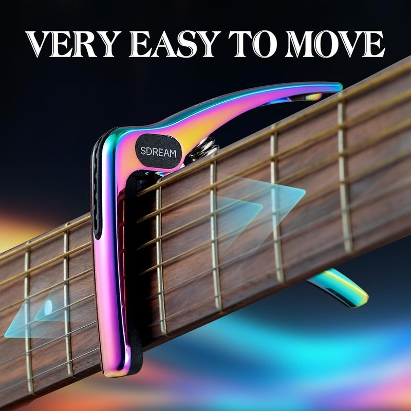 SDREAM Capo For Acoustic Electric Guitar 6 String - One Hand Quick Change Capo for Banjo Classical Guitar Bass Ukulele Mandolin with 5 Picks - Image 4